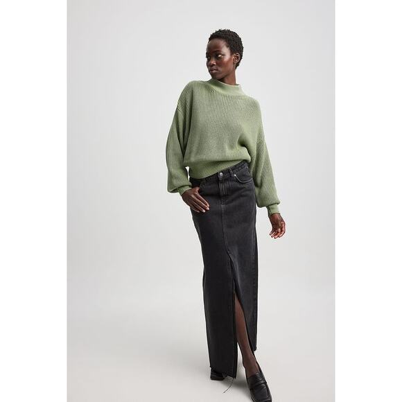 NA-KD Green Chunky Knit Balloon Long Sleeve High Neck Pullover Sweater Top Sz S - Picture 3 of 8